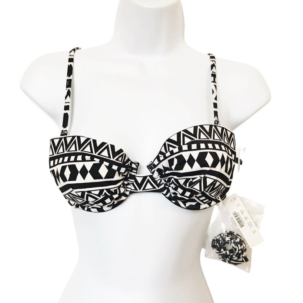 J. Crew Geometric tiki underwire top, Size 34A, Black/white, New with tag